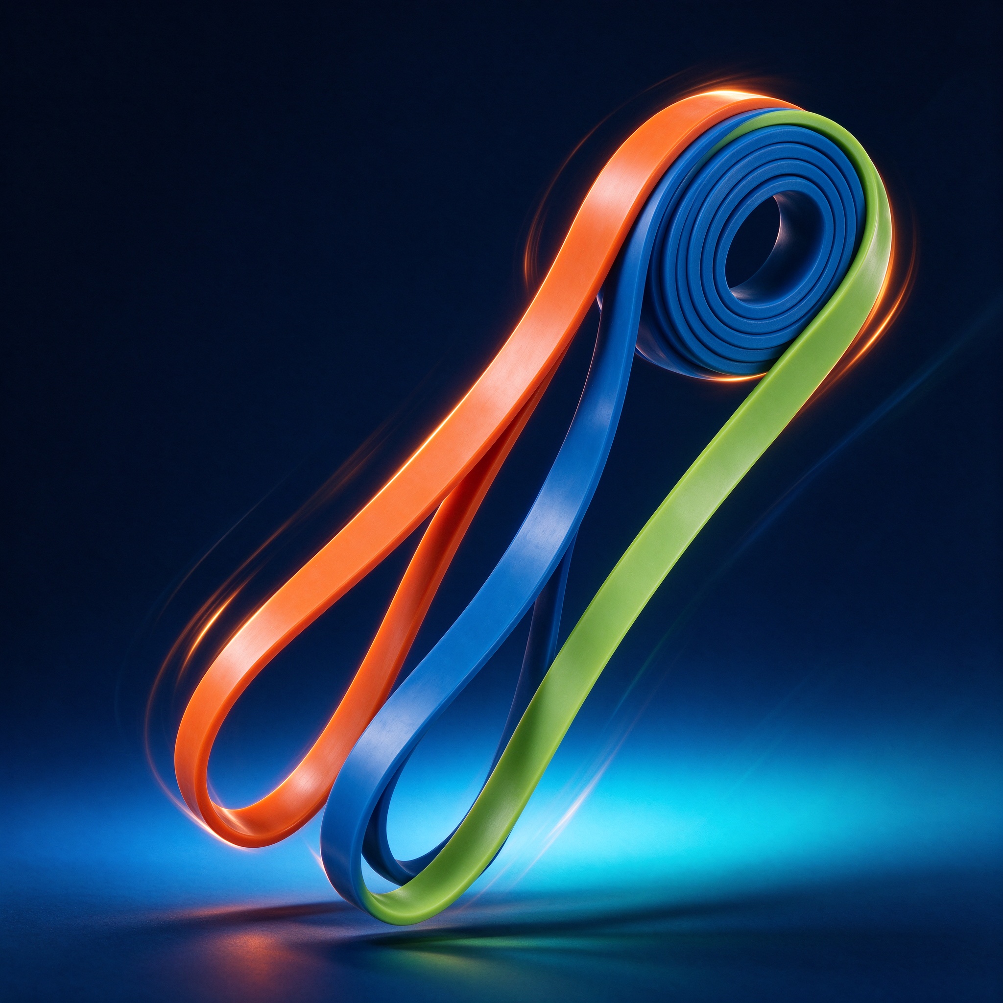 Resistance band set in orange, blue and lime