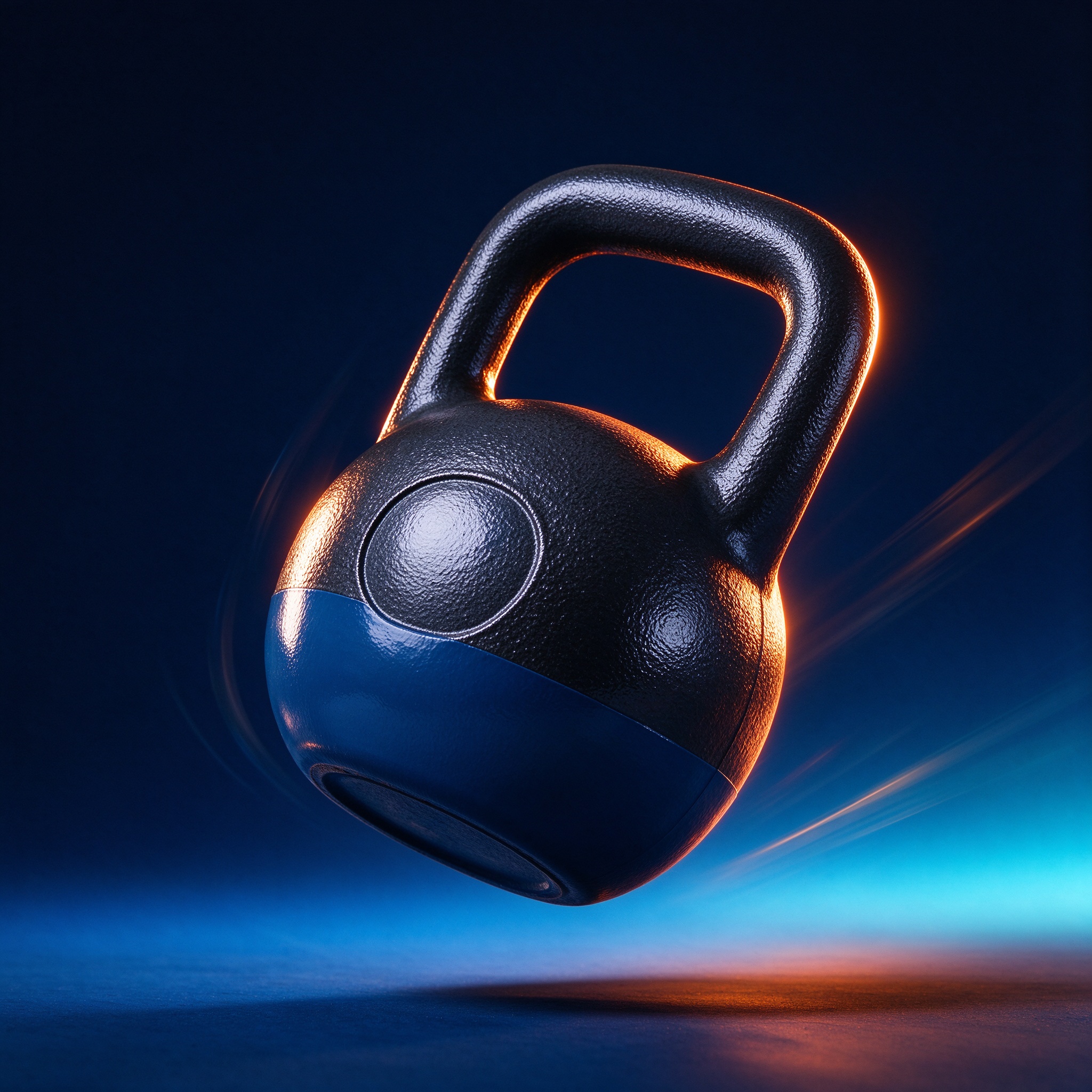Cast iron kettlebell floating mid-air